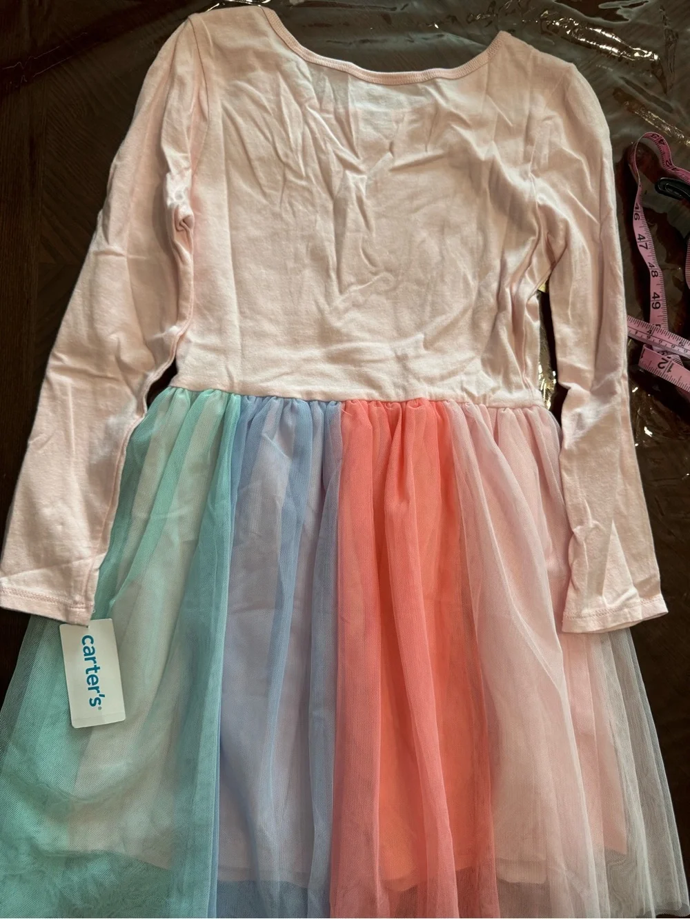 Carter's NWT Pink Long-Sleeve 'Birthday Girl' Rainbow Tulle Dress Sz 10/10A
